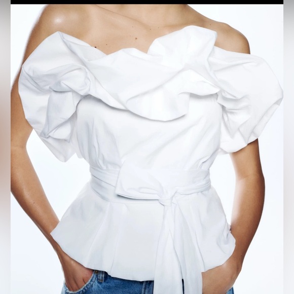 Zara white voluminous poplin  cotton top - Picture 4 of 4